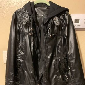 Faux Leather looking hooded jacket